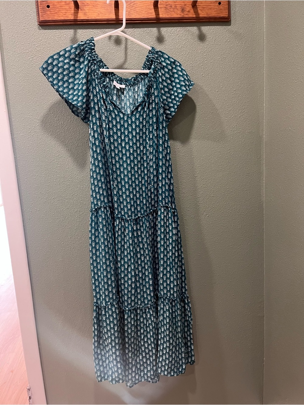 Teal Printed Tiered Maxi Dress